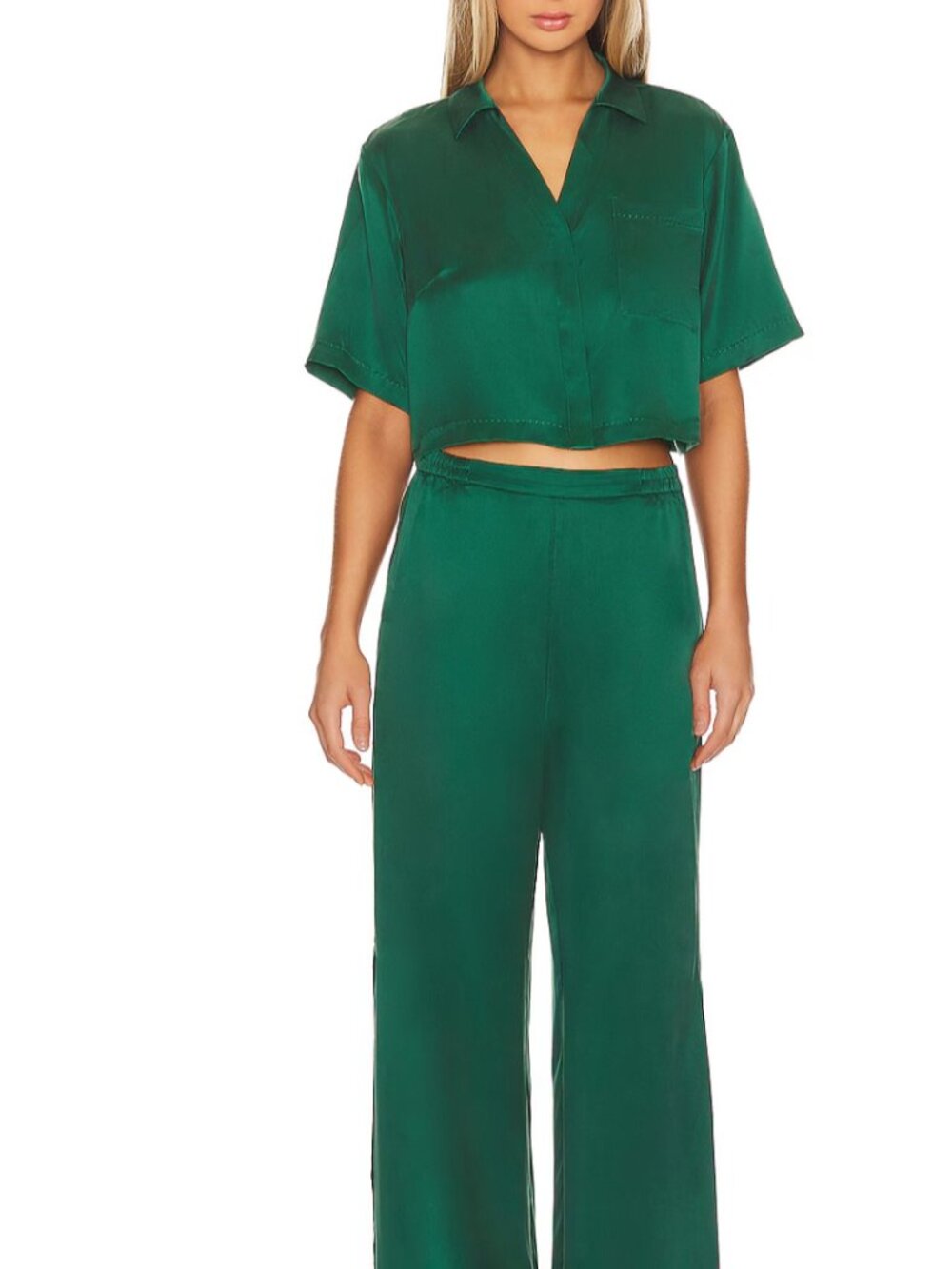 NWT Lunya Washable Silk High Rise Pant Set in Hum Forest, Medium